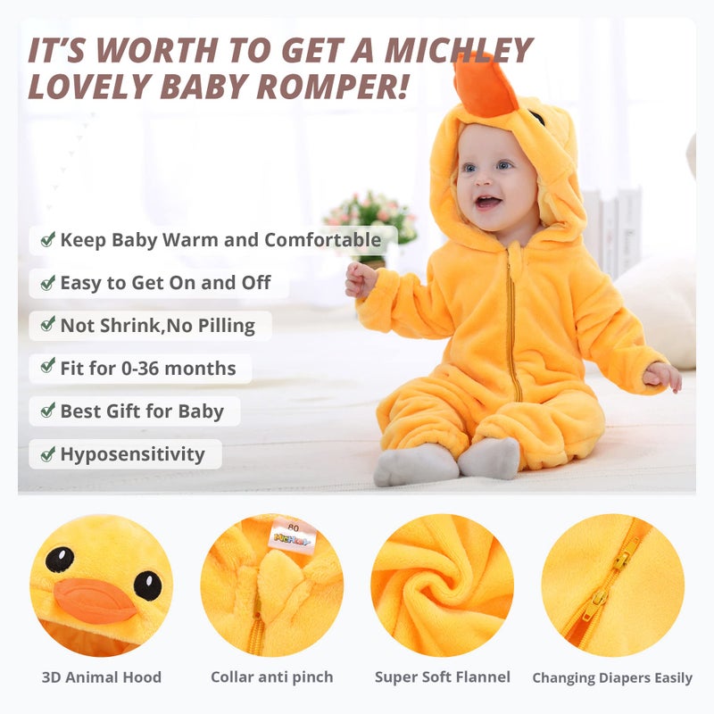 MICHLEY Unisex Baby Costume Winter and Autumn Flannel Romper for 6-12 Months, Animal Cosplay Jumpsuit Yellow Size 80 - Image 2